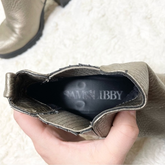 SAM & LIBBY Metallic Faux Leather Block Heel Ankle Booties Women's 6.5 - Picture 4 of 5